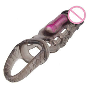 中空装着式ペニス振動延長スリーブリアルな大型ディルドカバー男性用セックストイ製品ロックエッセンスクリスタルリング - Product Image 1