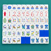 Jeu de tuiles de Mahjong coloré sur le thème des animaux de compagnie, en acrylique, 160 pièces, fond bleu royal, boîte cadeau, jeu familial, soirée de jeux, jeu social