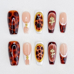Nouveau imprimé léopard métal mode manucure à la main portant peint à la main personnalité Nail Art Design <span class=keywords><strong>Original</strong></span> <span class=keywords><strong>faux</strong></span> presse sur les ongles - Product Image 3