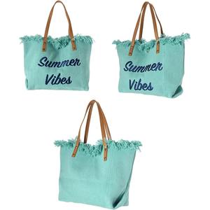 Sac fourre-tout pliable en toile de chanvre PE écologique pour la plage d'été avec bandoulière et motif lettres, couleur personnalisable - Product Image 3