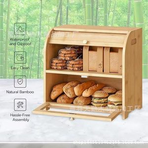 Moderna caja de pan de madera minimalista con tapa abatible extraíble, gran capacidad, estante de almacenamiento de pan de doble capa. - Product Image 3