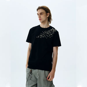 T-shirt pour homme en coton 100% de qualité supérieure, vente en gros, poids lourd 200g, col rond, perles de perles personnalisées, coupe ajustée, respirant - Product Image 2