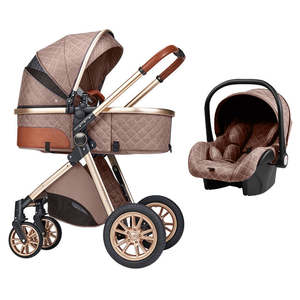 Vente en gros Système de voyage de luxe 3-en-<span class=keywords><strong>1</strong></span> Poussette pour bébé à grande roue avec siège <span class=keywords><strong>auto</strong></span> Paysage élevé en cuir pour jeune famille - Product Image 1