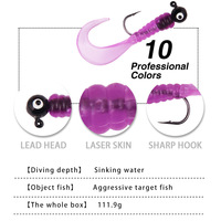 Lot d'appâts souples pour la pêche, set de leurres luya en silicone avec tête plombée, en forme d'insecte, matériel pour attraper des poissons