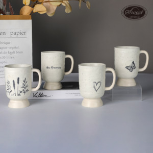 SWT Elegant 12 Ounce Ceramic Stoneware Coffee Cups, Porcelain <strong>Mugs</strong> Sets for Coffee, Tea, Milk White Matte Ceramic <strong>Footed</strong> <strong>Mug</strong> - Product Image 1