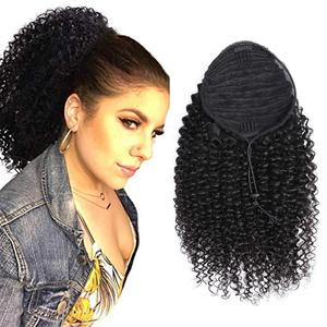 Kbeth humanos extensiones de cola de caballo de pelo Yaki Afro rizado Cola de Caballo de pelo humano <span class=keywords><strong>Natural</strong></span> Color negro - Product Image 1