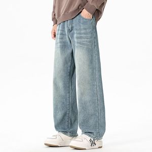 <span class=keywords><strong>Pantaloni</strong></span> larghi da <span class=keywords><strong>uomo</strong></span> di alta qualità con baffi da gatto larghi abiti da strada <span class=keywords><strong>Jeans</strong></span> foderati in pile stile dritto con tecnica lavata - Product Image 1