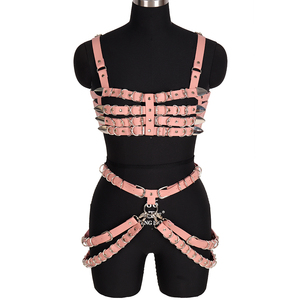 Traje de baile de escenario, lencería de bondage, corsé ajustable burlesco, cinturón de ropa interior de cuero negro, rosa y blanco - Product Image 6