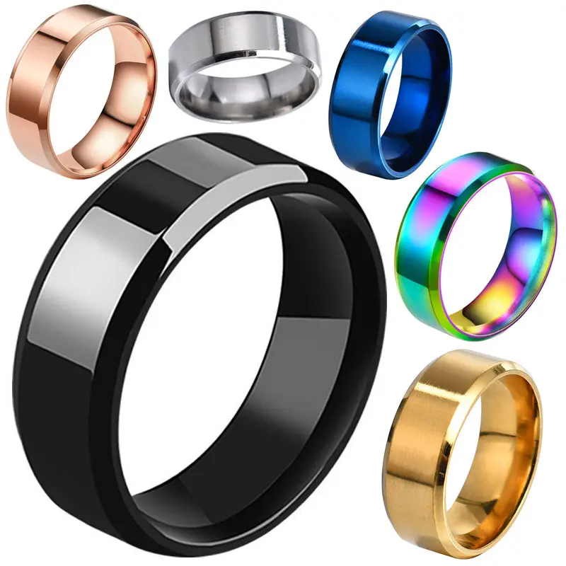 Düğün nişan yüzüğü basit 8mm halka kadınlar erkekler için lazer gravür titanyum paslanmaz çelik takı hediye çift tarzı yüzük