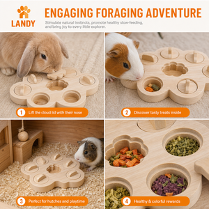 Juguete Interactivo de Búsqueda de Golosinas Ocultas, Caja de Forrajeo de Madera Natural para Conejos, Centro de Juego y <span class=keywords><strong>Ejercicio</strong></span> para Animales Pequeños - Product Image 2