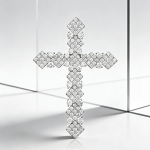 CUSTOM SILVER 10K/14K/18K GOLD PLATED LAB GROWN CVD DIAMOND CLASSIC ENGAGEMENT GIFT SWEATER <b>CHAIN</b> NECKLACE <b>CROSS</b> PENDANT - Product Image 2