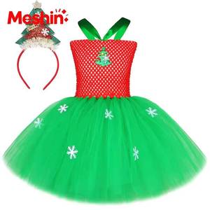 New Update Wholesale Child Fancy Party <b>Santa</b> Claus Kids Tulle Dresses Christmas Tree Green Tutu Dress for Girls - Product Image 6
