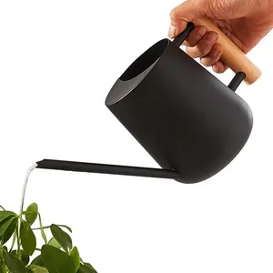 Regadera para plantas con pico largo, de acero inoxidable y mango de madera, para uso doméstico y jardín - Product Image 1