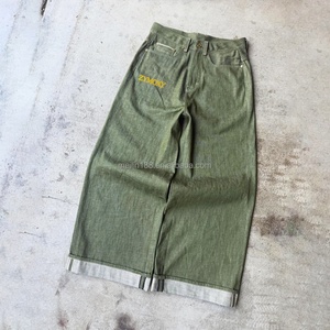 Jeans en denim sur mesure avec logo brodé, lavage vintage, streetwear décontracté, pantalon en denim ample, jeans baggy pour hommes - Product Image 1