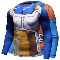 T-shirt de sport à manches longues imprimé numériquement, motif anime japonais Vegeta Goku Super Saiyan, protection anti-UV 3D, en Spandex/Polyester, personnalisé pour Cosplay