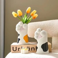 Vase Patte de Chat en Résine Créative – Décoration Mignonne pour Table, Salon, Entrée, Meuble TV, Bureau – Arrangement Floral Style Européen