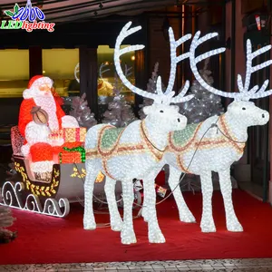 เครื่องตกแต่งคริสต์มาสกวางยืนรถม้าแม่ลายกลางแจ้งแสง3d, LED ซานตาคลอสกวาง Sleigh Motif Light