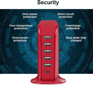 Estación de carga <span class=keywords><strong>USB</strong></span> <span class=keywords><strong>C</strong></span> portátil de 6 puertos Hub Bloque de cargador <span class=keywords><strong>USB</strong></span> para teléfonos Tablet Smartwatch Auriculares Altavoces - Product Image 6