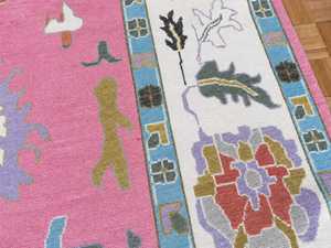 Alfombra Floral Anudada a Mano, Rectangular, de Lana y Acrílico, Pelo Medio, Estilo Oriental, Rosa Beige, Decoración para Sala de Estar - Product Image 4