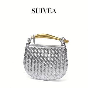 Bolso de Mano para Mujer, Diseño de Media Luna, Plateado con Diamantes, Correa Única, Moderno y a la Moda - Product Image 3