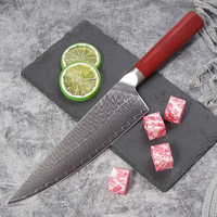 Couteau de Chef Japonais Gyuto en Acier Damas VG10 de 8 Pouces, Haute Dureté, Ambidextre, Manche en Bois Pakka Rouge, Direct Usine OEM