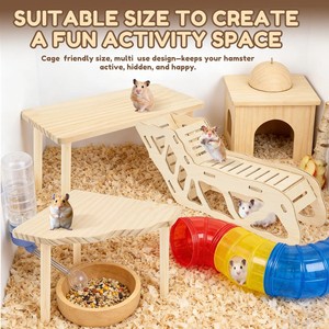 Kit de meubles pour hamster en bois naturel de qualité supérieure, avec plateformes surélevées, design tunnel et bords sécurisés pour favoriser la santé et le <span class=keywords><strong>bonheur</strong></span> - Product Image 1