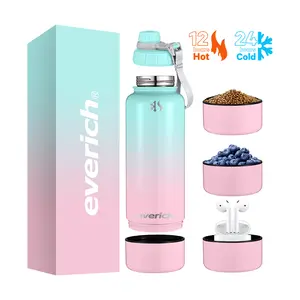 32OZ New Design Custom OEM ODM Wide Mouth Sweat Proof Insulated Stainless Steel Water Bottle With Storage Bottom