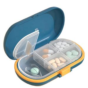 ESUNES Promotional Eco Friendly ABS+PP Portable Travel Size Daily 4 Compartment Pill Box Organiser with Cutter