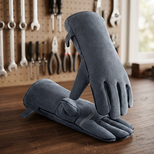 Gants de sécurité en cuir résistants à la chaleur, 14 pouces, manchette droite, durables, anti-chaleur, texture lisse - Product Image 4