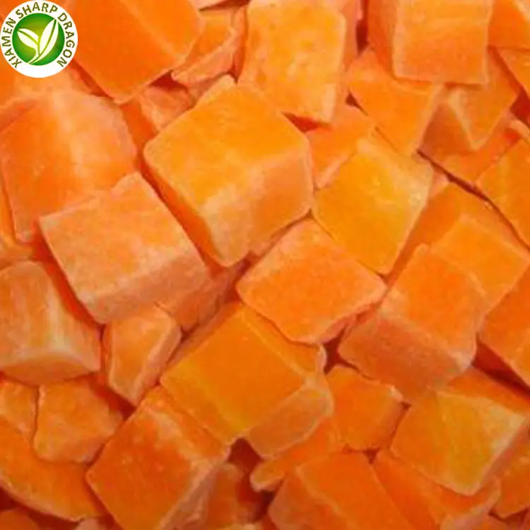 Frozen carrot Sliced Cut flower and Roundness pattern crinkle cuts IQF Slice Chunk Diced Block Cube Bulk organic Freeze Freezing