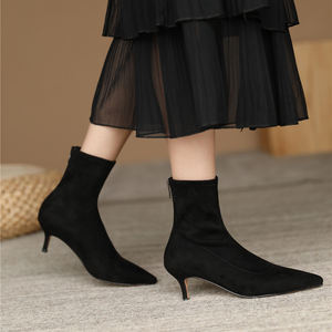 여성 세련된 가을 발목 부츠 기본 섹시한 하이힐 스트레치 부츠 신발 - Product Image 4