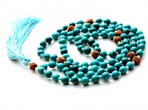 Natural Howlite & Rudraksha 108 Bead Mala Necklace, Hand Knotted Prayer <b>Rosary</b> for Yoga Meditation Spiritual Gift - Product Image 5