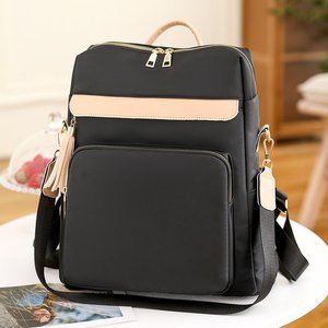 <span class=keywords><strong>Sac</strong></span> à dos en nylon avec fermeture éclair pour <span class=keywords><strong>femme</strong></span>, style simplicité urbaine, avec surpiqûres contrastées pour un look plus épuré - Product Image 4