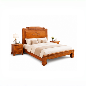 Cadre de lit en bois massif de style chinois moderne, taille King Queen, ensemble de meubles de chambre à coucher de luxe en bois dur, OEM ODM - Product Image 2