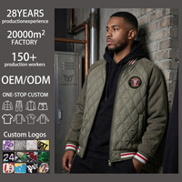 Blouson bomber matelassé en polyester 100% olive pour homme, col côtelé rayé, logo personnalisé OEM, chaud pour l'hiver