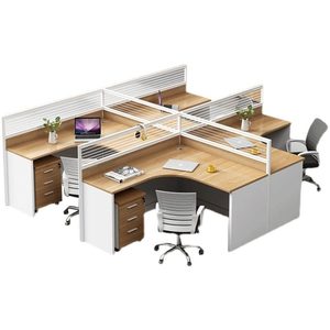 Escritorio de Oficina con Pantalla, Moderno y Sencillo, Cubículo Informático para Empleados, Estación de Trabajo para Cuatro Personas, Combinación de Mesa y Silla, Cajones, Móvil - Product Image 5