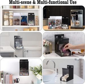 Kokone, dispensador de encimera de acrílico negro, montado en <span class=keywords><strong>la</strong></span> pared, dulces, lavavajillas, cápsulas de lavandería, tapas de contenedores, bolsas de plástico, <span class=keywords><strong>despensa</strong></span> de cocina - Product Image 5