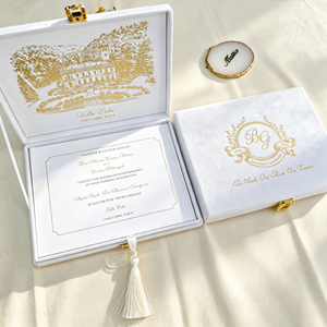 Invitations de mariage personnalisées en velours, boîte de luxe avec sceau doré et <span class=keywords><strong>dessin</strong></span> de l'endroit du mariage, boîte d'invitation de mariage avec insert pour cadre photo - Product Image 4