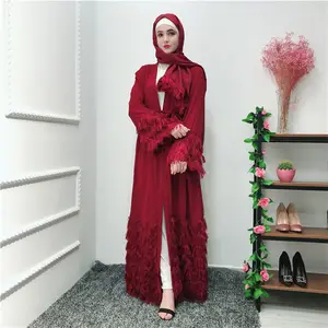 2019 Fashion Design Crêpe Abaya EID heet verkoop abaya vrouwen veer kwasten islamitische moslim gewaad abaya jurken