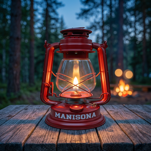 Lanterne Hurricane Rouge Vintage Faite à la Main ManiSona, Écologique, en Métal Noir et Verre, Lampe à Pétrole Traditionnelle Suspendue Décorative - Product Image 3