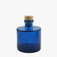 Diffuseur d'arômes en verre épais sérigraphié bleu cylindrique de 200 ml, avec bouchon, pour diffuseur à bâtonnets parfumés