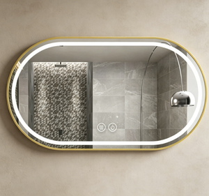 Oval Silver Frame LED <b>Makeup</b> Bathroom <b>Mirror</b> Touch Dimming Anti Fog Adjustable Color Temperature Wall-Mounted Art Deco <b>Mirror</b> - Product Image 1