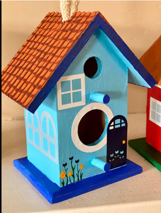 Jardin fait à la main décoratif nouveau extérieur bricolage boîte de nid d'oiseau bleu arbre suspendu cabanes d'oiseaux en bois inachevé en gros. - Product Image 6