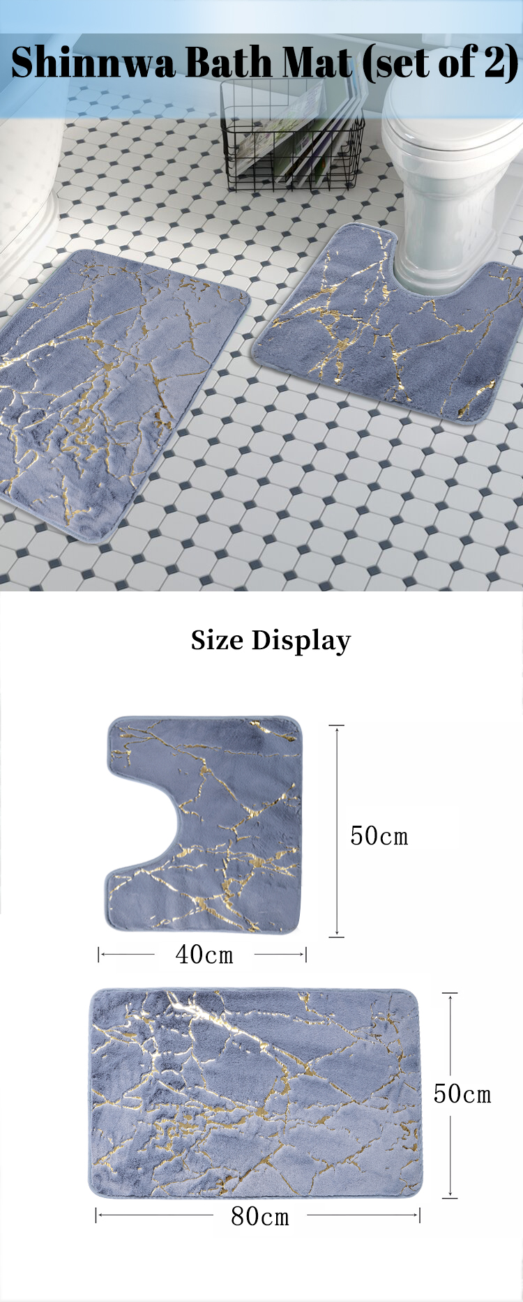 Shinnwa pv velvet  bronzing non-slip bath mat set of 2