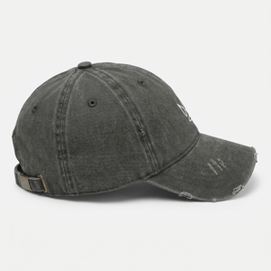 Gorra de Estilo Vintage Desgastado, Tipo Dad Hat, de Algodón Gris Oscuro Lavado, con Bordado Abstracto de Corona, Estilo Hip Hop Envejecido, Ajustable - Product Image 4
