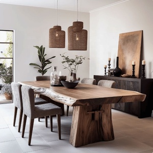 OEM ODM Langlebiges Modernes Kommerzielles Naturformiges Live-Edge Holz Wohnzimmermöbel Villa Hotel Walnuss Esszimmer-Set - Product Image 3