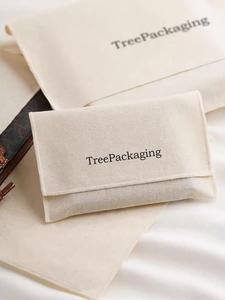 Custom Logo Printed <b>White</b> Cotton Twill <b>Envelope</b> Jewelry Gift Pouch With Ribbon Luxury <b>Envelope</b> Dust Bag for Handbag - Product Image 5