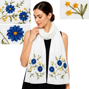 <b>Women's</b> Floral Embroidered Viscose <b>Shawl</b> Soft Breathable Lightweight Spring Scarf <b>Wrap</b> for Daily Wear - Product Image 1