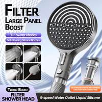 Pommeau de douche surdimensionné 4 modes avec filtre intégré, jets haute pression autonettoyants, couverture intégrale style hôtel
