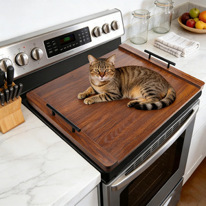 Plateau <span class=keywords><strong>de</strong></span> service décoratif en bois <span class=keywords><strong>de</strong></span> noyer pour cuisine, couvre-plaques <span class=keywords><strong>de</strong></span> cuisson en bois pour cuisinières électriques et brûleurs à gaz - Product Image 1